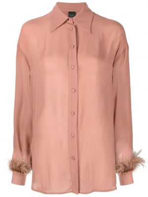 Bluză cu pene din crep Pinko roz