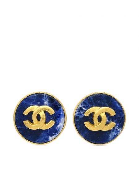 Boucles d'oreilles à boutons à boucle Chanel Pre-owned bleu