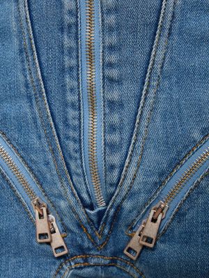 Skinny fit džínsy s vysokým pásom na zips Mugler modrá