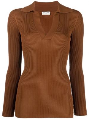 Sweter z dekoltem w serek Saint Laurent brązowy