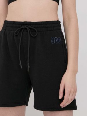 UGG pantaloni scurti femei, culoarea negru, neted, high waist