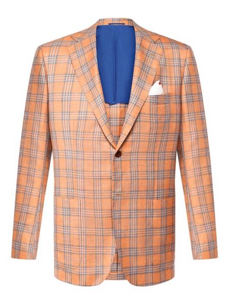 Кашемировый льняной пиджак Kiton оранжевый