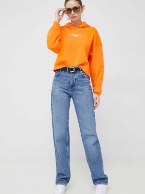 Bluza z kapturem Calvin Klein Jeans pomarańczowa