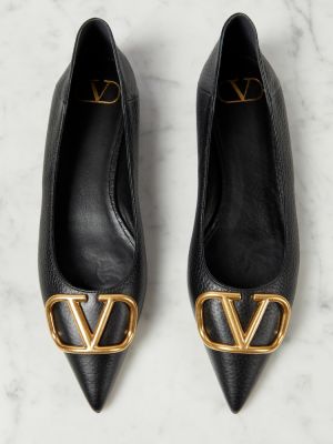 Bőr balerina cipők Valentino Garavani fekete