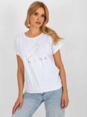 Памучна блуза с надписи Fashionhunters бяло