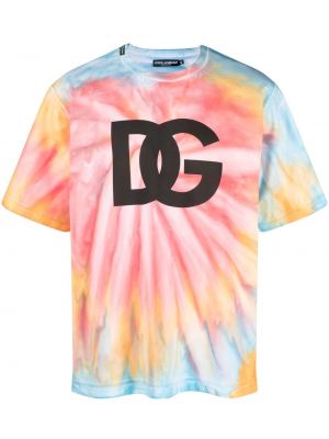 Тениска с принт с tie-dye ефект Dolce & Gabbana розово