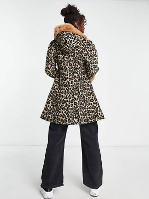 Леопардовое пальто с капюшоном с принтом Miss Selfridge коричневое
