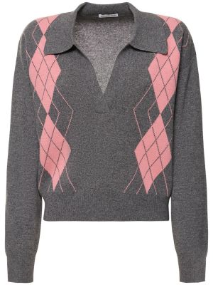 Sweter wełniany z wzorem argyle Designers Remix szary