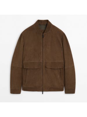 Замшевая кожаная куртка с карманами Massimo Dutti коричневая