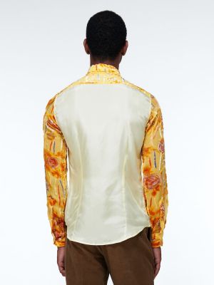 Прозрачна копринена риза с принт Dries Van Noten оранжево