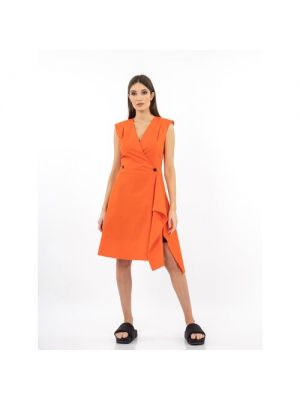 Платье с запахом ЭНСО, хлопок, полуприлегающее, миди, 48 оранжевый