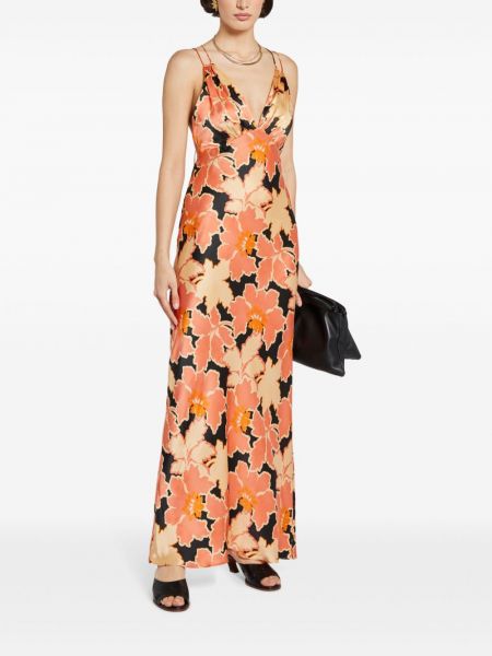 Jedwabna sukienka długa w kwiatki z nadrukiem Shona Joy pomarańczowa