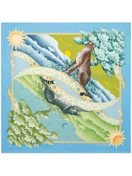 Fular de mătase cu imagine Ferragamo albastru
