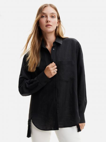 Oversize lina krekls ar bārkstīm Desigual melns
