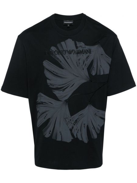 Medvilninis siuvinėtas marškinėliai Emporio Armani juoda