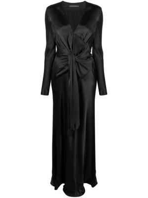 Hodvábne saténové dlouhé šaty s mašľou Alberta Ferretti sivá