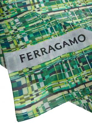 Kostkovaný bavlněný hedvábný šátek Ferragamo zelený