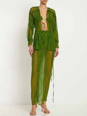 Šifonové hedvábné dlouhá sukně Christopher Esber zelené