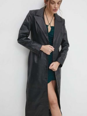 Kožený kabát Answear Lab černý