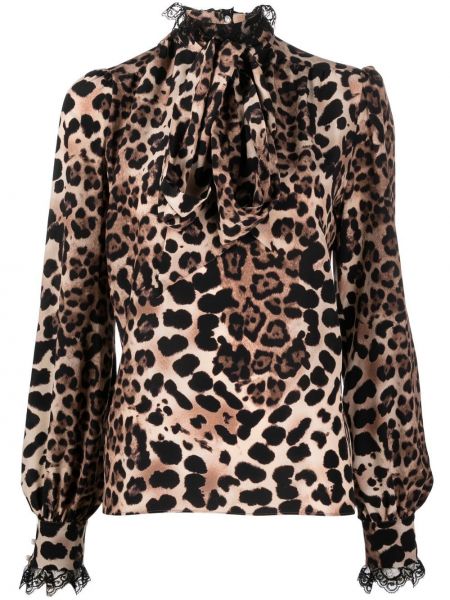 Leopard trykt silke krage bluse Rodarte brun