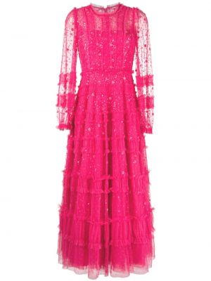 Růžové průsvitné večerní šaty Needle & Thread