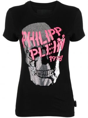 T-shirt con scollo a v con cristalli Philipp Plein nero