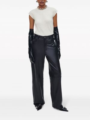 Kožené rovné kalhoty relaxed fit Marc Jacobs černé