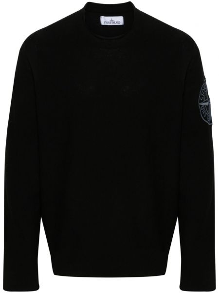Памучен пуловер бродиран Stone Island черно