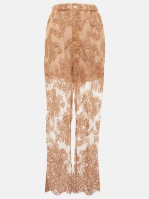 Pantaloni cu model floral din dantelă Gucci maro