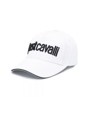 Haftowana czapka z daszkiem bawełniana Just Cavalli biała