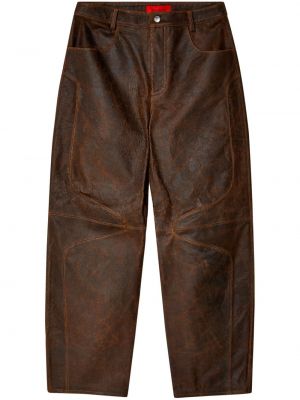 Pantaloni cu picior drept din piele zdrențuiți Eckhaus Latta maro