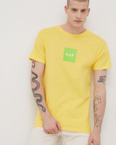 Памучна тениска с дълъг ръкав с принт Huf жълто