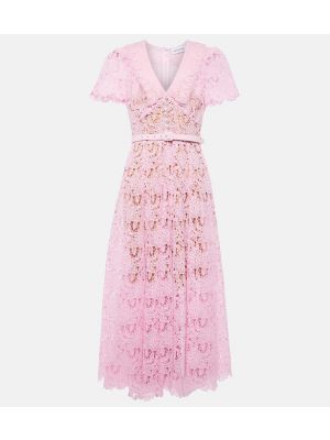 Midi haljina s cvjetnim printom s čipkom Self-portrait ružičasta