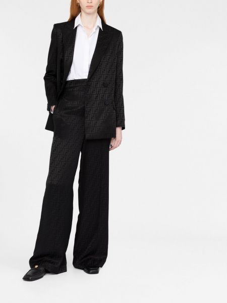 Jedwabne spodnie z nadrukiem Fendi czarne