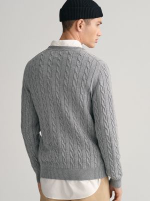 Хлопковый свитер с круглым вырезом Gant серый