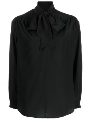 Копринена блуза с панделка Gucci черно