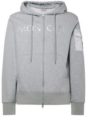 Felpa con la zip di cotone in jersey Moncler grigio