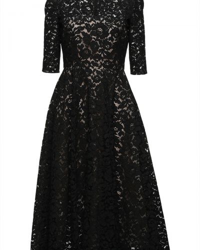 Бавовняне мереживне розкльошене плаття міді Oscar De La Renta, чорне
