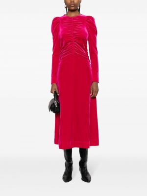 Sametové dlouhé šaty jersey Ganni růžové