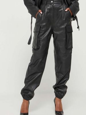 Spodnie cargo z wysoką talią skórzane Moschino Jeans czarne