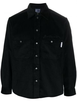 Bavlnená menčestrová košeľa s výšivkou Paccbet čierna