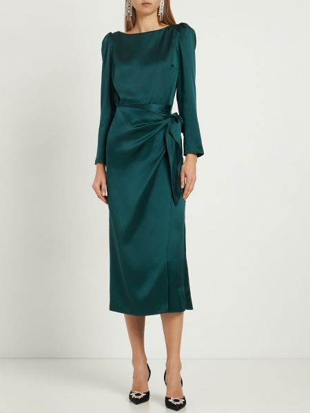 Šilkinis midi suknele satininis ilgomis rankovėmis Reformation žalia