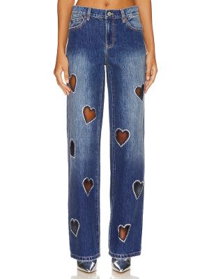 Kalp desenli jean pantolon Alice + Olivia mavi