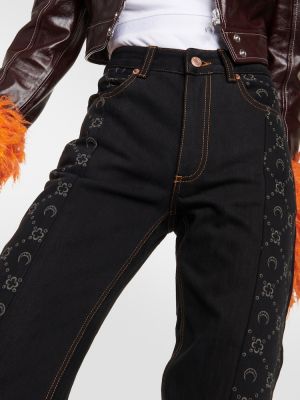 Straight leg jeans a vita alta con stampa Marine Serre nero