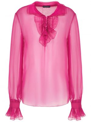 Svilena bluza iz šifona z volani Emporio Armani roza