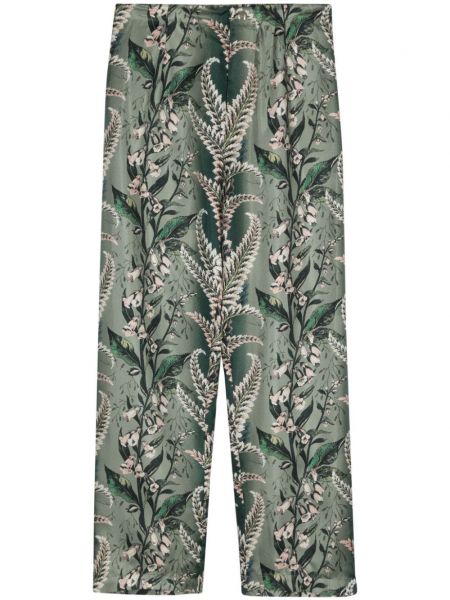 Копринени прав панталон на цветя с принт Etro зелено