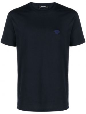 Pamučna majica s vezom Versace plava