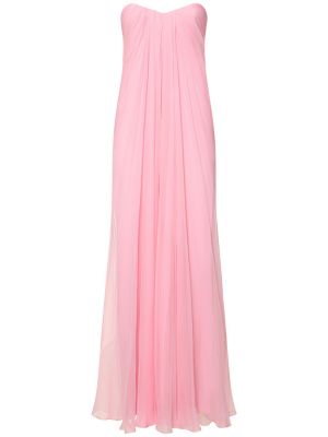 Hedvábné dlouhé šaty Alexander Mcqueen růžové