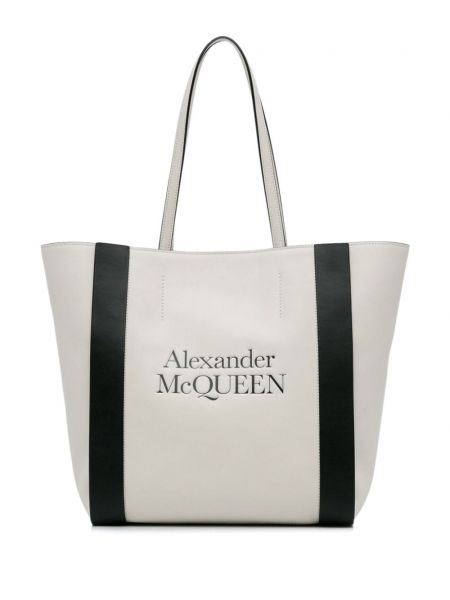 Кожени шопинг чанта с принт Alexander Mcqueen Pre-owned бяло