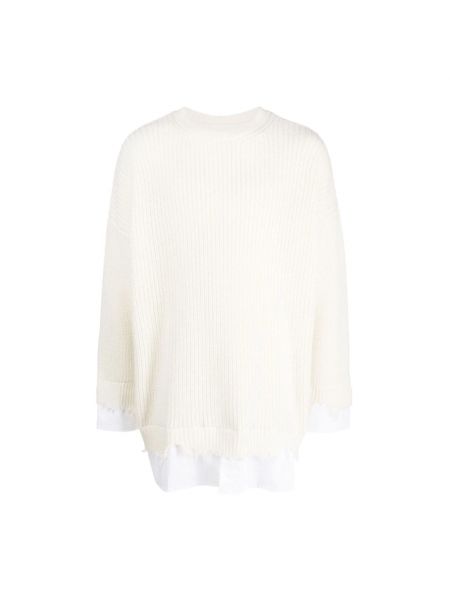 Sweter wełniany bawełniany Mm6 Maison Margiela biały